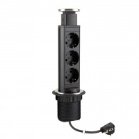StrongPower Electric pull-out socket, 3x 230V Schuko, black