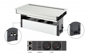 VersaFlap Mono 2.0, 2x 230V, 2x RJ45, 1x USB A/C, anodized aluminium