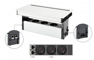 VersaFlap Mono 2.0, 3x 230V, 2x RJ45, cable matná