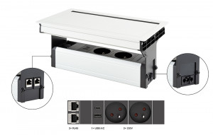 VersaFlap Mono 2.0, 2x 230V, 2x RJ45, 1x USB A/C, white matt