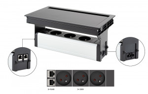 VersaFlap Mono 2.0, 3x 230V, 2x RJ45, Matte Black