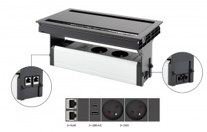 VersaFlap dual 2.0, 2x 230V, 2x RJ45, 1x USB A/C, matte black