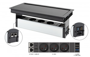 VersaFlap Mono 2.0, 3x 230V, 2x RJ45, 1xHDMI, 1xUSB A/C, 1xUSB data, matte black