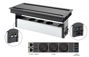 VersaFlap dual 2.0, 3x 230V, 2x RJ45, 1xHDMI, 1xUSB A/C, 1xUSB data, black matte