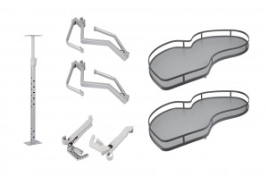 StrongWire corner shelves with dumper style 450mm left - grey bottom/reling grey