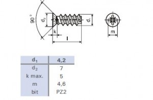 Euroscrew 6,3x11/7 countersunk cross head zinc