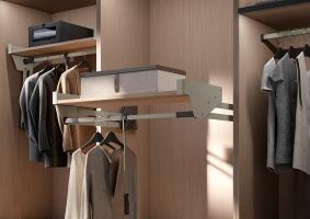 KES Conero pull-down clothes rail with shelf, LW 635-828mm, 18kg, Champagne gold