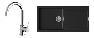 StrongSinks S3 Set Sink Zala 1000 1000x500mm granite black + tap Rhona chrome