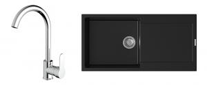 StrongSinks S3 Set Sink Zala 1000 1000x500mm granite black + tap Seina chrome