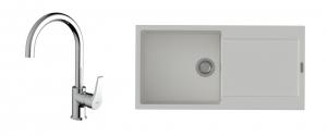 StrongSinks S3 Set dřez Zala 1000 1000x500mm granit bílá + Baterie Rhona chrom