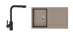 StrongSinks S3 Set Sink Zala 860 860x500mm granite brown + tap Ipoly black