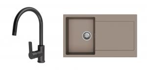 StrongSinks S3 Set dřez Zala 860 860x500mm granit hnědá + Baterie Loira černá