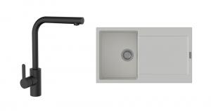 StrongSinks S3 Set Sink Zala 860 860x500mm granite white + tap Ipoly black