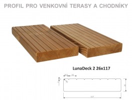 TERASY ThermoWood prkno LunaDeck2 26/117/3000 bez Bočního úchytu