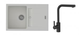 K-StrongSinks S3 Set sink Vardar 780x500mm granite white + Tap Ipoly black