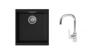 K-StrongSinks S3 Set dřez Hron 430x460mm granit černá + Baterie Garonne chrom