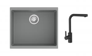 K-StrongSinks S3 Set dřez Hron 530x460mm granit šedá + Baterie Ipoly černá