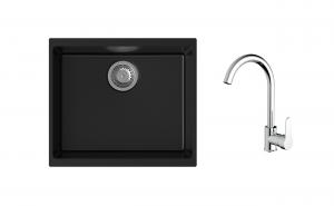 K-StrongSinks S3 Set dřez Hron 530x460mm granit černá + Baterie Seina chrom