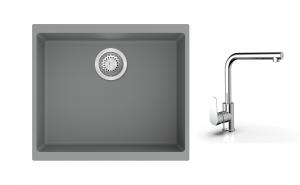 K-StrongSinks S3 Set dřez Hron 530x460mm granit šedá + Baterie  Stréva chrom