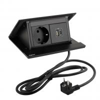 Legrand Electrical Socket Popup, 1X 230V Schuko, Usb A+C Charger, Black Matt