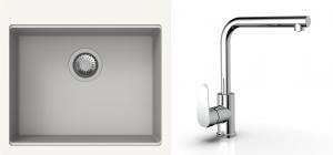 K-StrongSinks S3 Set dřez Ipel 560x510mm granit bílá + Baterie  Stréva chrom