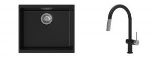 K-StrongSinks S3 Set Sink Hron 530x460mm granite black + Tap Neris black/inox