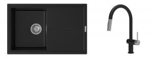 K-StrongSinks S3 Set Sink Labe 780x500mm granite black + Tap Neris black/inox