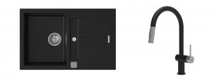 K-StrongSinks S3 Set Sink Vardar 780x500mm granite black + Tap Neris black/inox