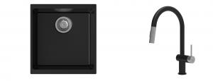 K-StrongSinks S3 Set Sink Hron 430x460mm granite black + Tap Neris black/inox