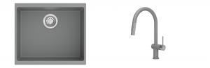 K-StrongSinks S3 Set Sink Hron 530x460mm granite grey + Tap Neris grey