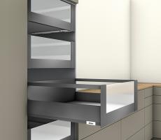 K-Blum Merivobox, Drawer E Railing 400Mm/40Kg, Dark Grey Og, Inner, Glass