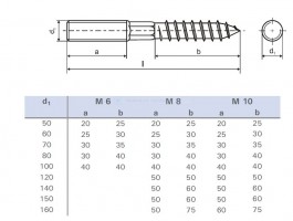 Combined screw with 6H M8x50 zinc white T25