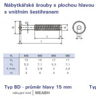 Furniture connecting screw M6x10 zinc white flat head 15mm