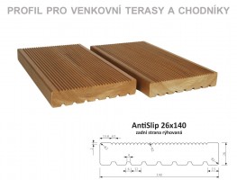 TERASY ThermoWood prkno AntiSlip 26/140/3000 bez bočního úchytu