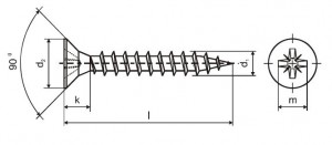 Screw PZ 5x120/70 countersunk head zinc white PZ2, partial thread