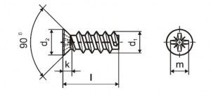 Euroscrew 6.3x16/9 countersunk head 9mm PZ2 zinc white