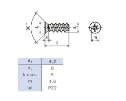 Euroscrew 6.3x16/8 countersunk head 8mm PZ2 zinc white