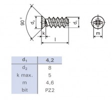 Euroscrew 6.3x13/8 countersunk head 8mm PZ2 zinc white