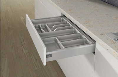 9194940 Hettich Cutlery Tray Orga Box Atira Tray 440 Silver Grey Cutlery Tray Variable for Drawer Organiser in The Kitchen 